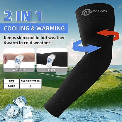 BHYTAKI UV Sun Protection Arm Sleeves, UPF 50 Sports Cooling Arm Compression Sleeves for Men Women Teenager - color: 6 Black
