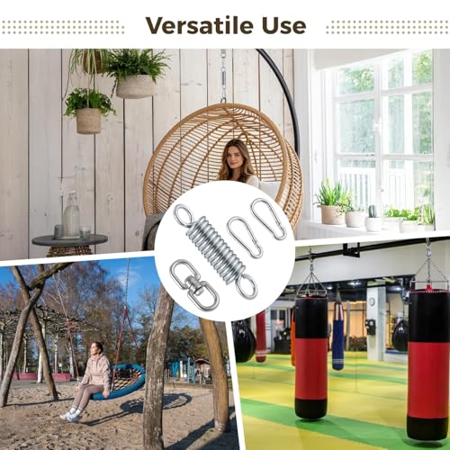 Steel Swing Spring for Hanging Chairs with 2 Hooks and 360° Swivel Ring, 1.4 x 6 in Galvanized Suspension Kit, Punching Bag Mount for Hammocks, Garden Swings, Gym Use, Silver