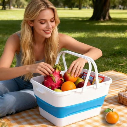 Collapsible Bucket,13 L Foldable Fish Bucket with Lockable Lid,Multifunctional Container for Live Fishing Lure,Collapsible Washing up Bowlfor Home & Car (Blue) - color: Blue