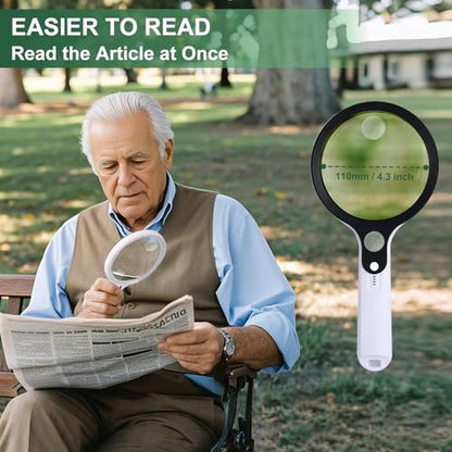10X 20X 45X Magnifying Glass with 48 LED Light | Handheld Illuminated Lighted Magnifier with 5 Light Modes Rechargeable Magnifying Glass for Seniors Reading Inspection - color: White Handle
