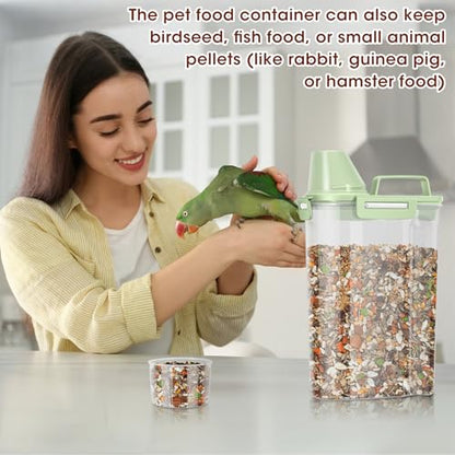 TBMax Small Dog Cat Food Storage Containers 2 Pack, Travel-Friendly Pet Food Container with Spout & Measuring Cup, Kid-Friendly Pet Feeding Dispenser, Portable Dog Treat Bird Seed Container - color: Green -2Pcs 3Qt
