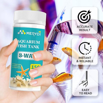 Aquarium Test Strips 8 In 1, 150ct Aquarium Ammonia Test Strips for Saltwater Freshwater Aquariums,Pond Fish Tanks, Aquarium Test Kit-Test pH, Alkalinity,Nitrate,Ammonia and More - color: 8 way aquarium test strips