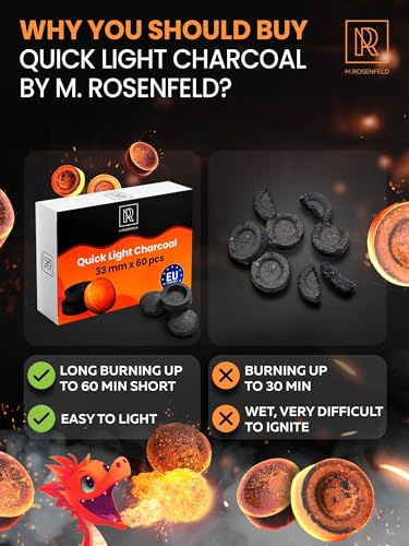 Charcoal Discs to Burn Incense - 60 pcs Charcoal for Incense Burning - 33 mm Most Quick Light Coals Tablets by M. Rosenfeld - 33 mm Resin Burner Rolls – Pack of 60 Instant Fire Coal Tablets - color: 60 Pcs Quick Light Coals