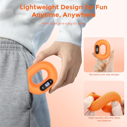 Smart Grip Strength Trainer with Bluetooth APP - Squeeze to Play Games & Scroll Video Hands-Free, Soft Silicone, Portable Hand Exercise for Strength, Stress Relief & Rehab (Orange, 40 LB)