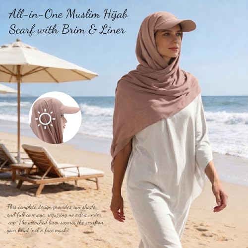 ZLYC Women Muslim Hijab Scarf with Visor Built-in Undercap Sun Protection Headwrap - color: Solid Pink Latte