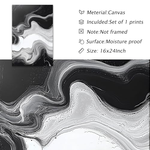 Black And White Marble Canvas Wall Art Modern Abstract Painting White Grey Prints Modern Black And Grey Canvas Dark Abstract Paintings minimalist Marble Painting For Living Room 16x24inchx3 Frameless - color: White