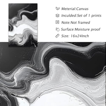 Black And White Marble Canvas Wall Art Modern Abstract Painting White Grey Prints Modern Black And Grey Canvas Dark Abstract Paintings minimalist Marble Painting For Living Room 16x24inchx3 Frameless - color: White