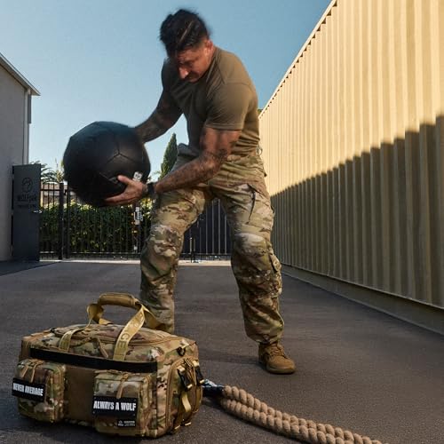 WOLFpak 30L Perfect Duffle Bag (OCP Camo) Tactical Gym Bag Hardshell Base 1000D Waterproof Travel Carry On with Shoe Compartment, Dual Cup Holders, Laptop Sleeve & Molle Straps - color: OCP Camo