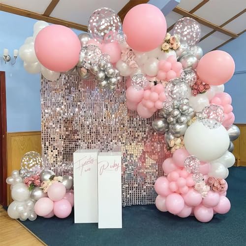 Pink and Silver Balloons, Pastel Pink White Balloon Metallic Silver White Macaron Balloon Party Confetti Balloons for Girls Kids Birthday Bride Wedding Baby Shower Graduation - color: Pink and Silver