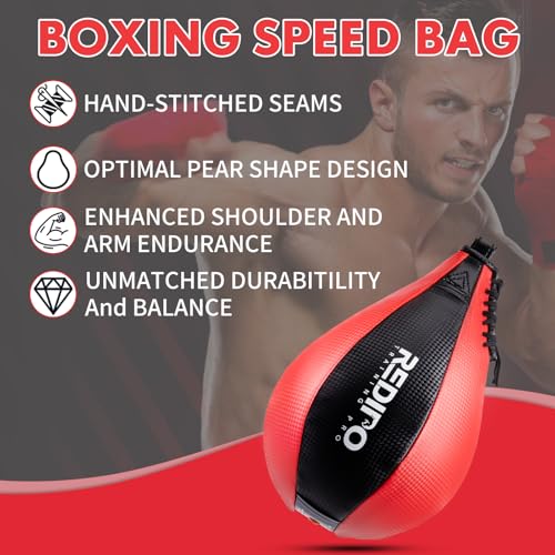 Boxing Speed Bag - PU Leather Speed Punching Ball for Boxing, MMA Training Speed Ball Reflex Ball Boxing Equipment, Punching Bag Workout Kicking Training Home Gym Exercise Speed Ball - color: Black&Red