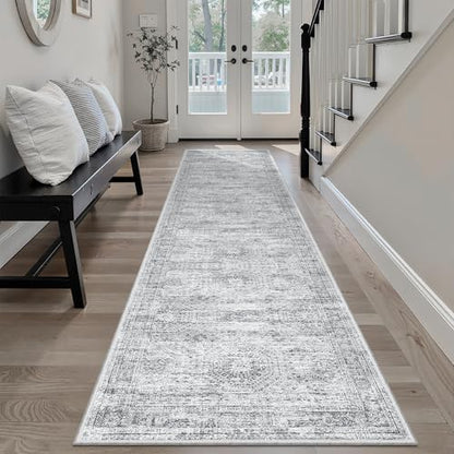 Soalmost Runner Rug 2x8 Washable Non-Slip Hallway Kitchen Runners Grey - color: Grey, size: 2' x 8' (Runner)