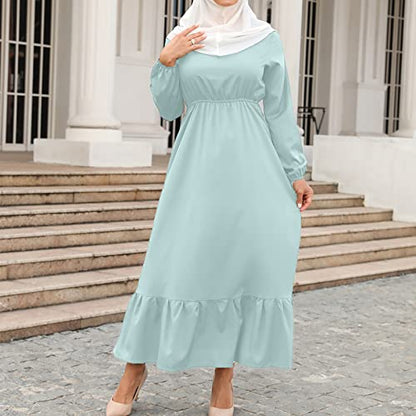 Ctreela Muslim Abaya Dress for Women Long Sleeve Tunic Islamic Prayer Dress Abaya Kaftan Dubai Dress Middle East Clothes - color: Green, size: Medium