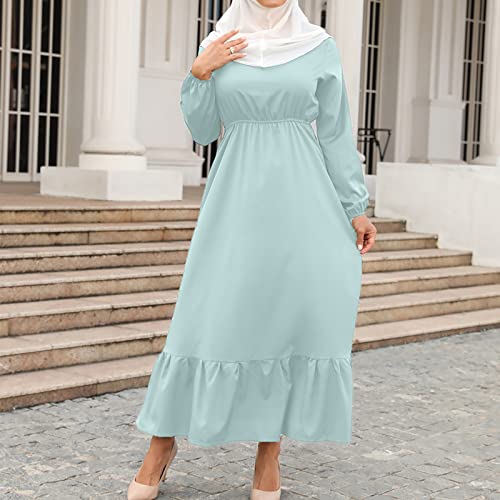 Ctreela Muslim Abaya Dress for Women Long Sleeve Tunic Islamic Prayer Dress Abaya Kaftan Dubai Dress Middle East Clothes - color: Green, size: X-Large