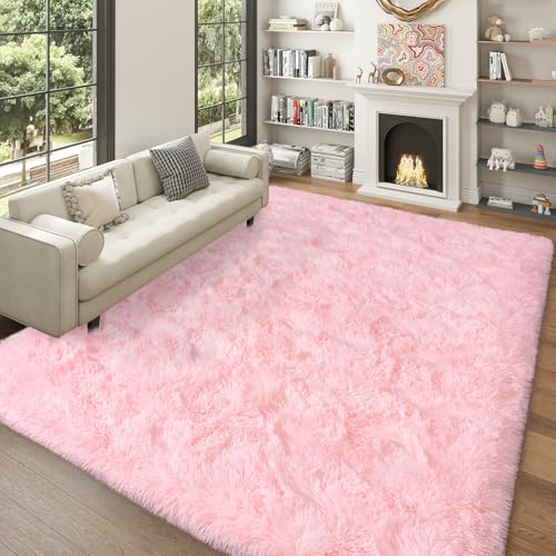 Dssimo Pink Rug for Bedroom Living Room, 5x7 Soft Fuzzy Furry Shag Area Rug - color: Pink, size: 5' x 7' (Rectangular)