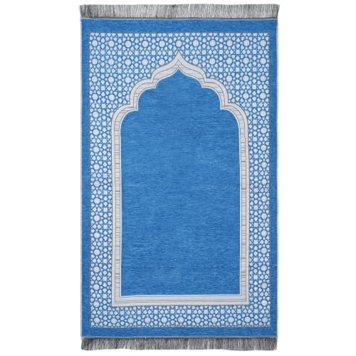 Islamic Prayer Rug Elegant Masjid Pattern Thin Mat Muslim Portable Blanket Ramadan Eid Gift Rug Turkish Prayer Carpet - Blue 1pc - color: 1pc Bluec