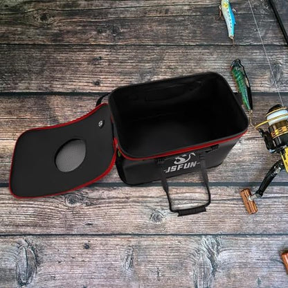 Collapsible EVA Fishing Bucket With Mesh Cover, Portable Live Fish Box For Sea Fishing Camping Hiking, Foldable Bait Holder With Adjustable Shoulder Strap, Black(30cm) - size: 30cm