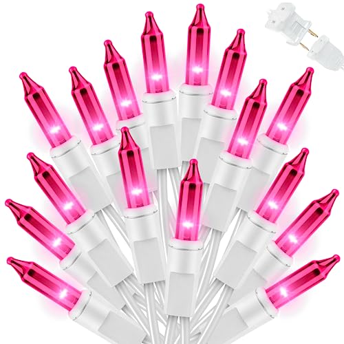 LAMPHOME Christmas String Light,100 Count Incandescent Mini String Light in 19.6ft,Indoor/Outdoor 120V UL Certified Mini Light for Christmas,Wedding,Patio Lawn,Home,Garden,Party (Pink) - color: Pink-White Wire, size: 100ct