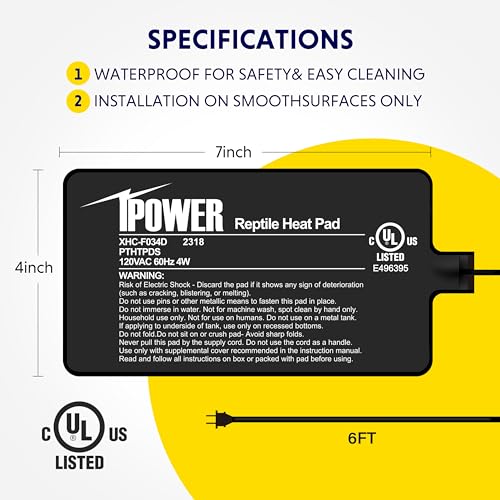 iPower 4 by 7-Inch 4W Reptile Heat Mat, LCD Digital Aquarium Thermometer, Under Tank Warmer Terrarium Heat Pad for Turtles Lizards Frogs and Other Small Animals, Multi Sizes - size: 4" x 7", style: Heat Pad + Thermometer