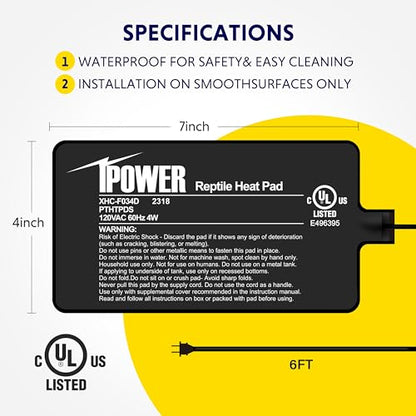 iPower 4 by 7-Inch 4W Reptile Heat Mat, LCD Digital Aquarium Thermometer, Under Tank Warmer Terrarium Heat Pad for Turtles Lizards Frogs and Other Small Animals, Multi Sizes - size: 4" x 7", style: Heat Pad + Thermometer