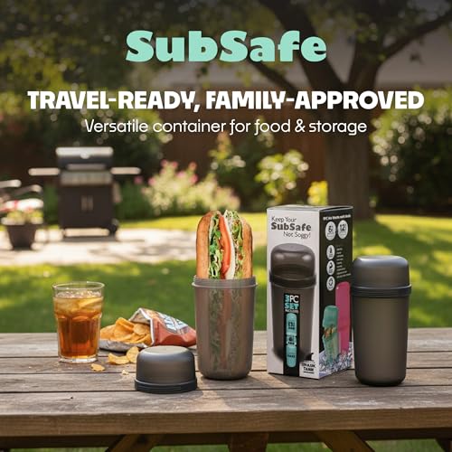 SubSafe 3-Piece Sub Sandwich Container, Charcoal Grey - As Seen on Shark Tank - Waterproof, Crushproof, BPA-Free Food Storage that Floats - Fits 6 & 12 in Subs - Great for Travel, Beach, Camping - color: Charcoal Grey 3 piece