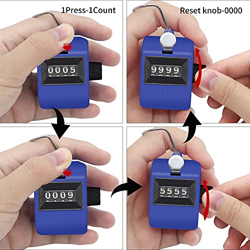 Eliamo 12 Pcs Hand Tally Counter 4-Digit Lap Counter Clicker, Manual Mechanical Handheld Pitch Click Counter with Finger Ring for School Golf & Knitting Row Croche - color: Navy Blue