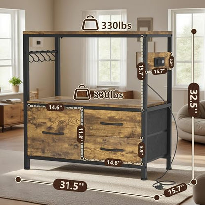 Heybly 20-29 Gallon Fish Tank Stand, Aquarium Stand with Drawer, Power Outlet, Heavy Duty Metal Frame, for Fish Tank, Turtle & Reptile Terrarium, 31.5" x 15.7" Top, 330lbs, Rustic Brown HAS001SR - color: Rustic Brown, size: 20-29 gal