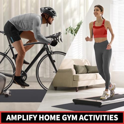 GymCope Treadmill Mat for Hardwood Floor Carpet 7'x3'/6'x3'/6'x2.5'/4'x2' | 6mm Thick Exercise Equipment Gym Mat, Compatible with Peloton Bike, Indoor Spin Bike, Elliptical - color: 72"x36"x6mm High-density-black