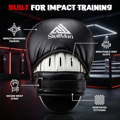 Focus Pads for Boxing & MMA Training | Lightweight Curved Punch Mitts with Shock-Absorbing Foam | Kickboxing, Muay Thai & Sparring Target Pads for Coaches & Fighters - color: Black/White