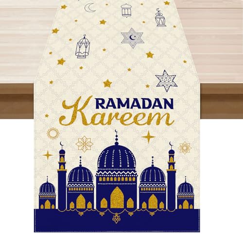XCHI Castle Ramadan Kareem Table Runner Table Decoration for Party Home Kitchen Dining Holiday Decor 13x60 Inch - size: Table Runner 13x60 Inch