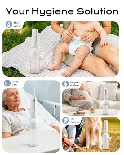 ESSAGER Portable Bidet for Travel, Foldable & Rechargeable Handheld Sprayer–Waterproof with 2 Pressure Modes, 350ml Expandable Bottle for Women, Men, Baby, Postpartum & Personal Hygiene(White) - color: White