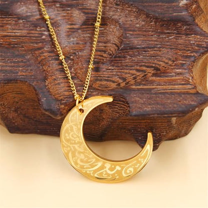 Stainless Steel Arabic Moon Pendant Necklace - Islamic Allah Symbol Jewelry for Men and Women - Religious Amulet Talisman Gift YA4979 - color: gold moon pendant necklace