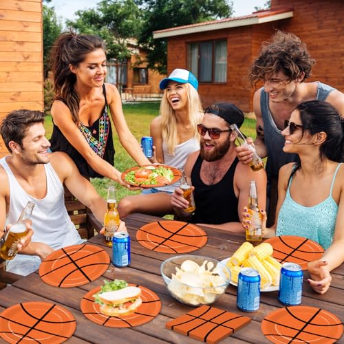 48Pcs Basketball Paper Plates and Napkins Basketball Birthday Party Decorations Sport Party Supplies Black Orange Dessert Plates Disposable Tableware Set for Teenagers Kids Boys Adults Serve 24 - style: Basketball