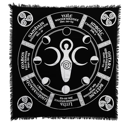 Indian Consigners Moon Phases Triple Moon Altar Cloth Celestical Tarot Deck Alter Tablecloth Sacred Place Moon Faces New Moon to Full Moon Cycle - color: Black-silver, size: 36" x 36" (Square)