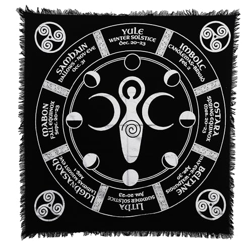 Indian Consigners Moon Phases Triple Moon Altar Cloth Celestical Tarot Deck Alter Tablecloth Sacred Place Moon Faces New Moon to Full Moon Cycle - color: Black-silver, size: 36" x 36" (Square)