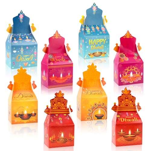 HOWAF 12 PCS Happy Diwali Candy Boxes - Diwali Party Decoration Gift Boxes - Festival of Lights Treat Boxes - Diya Goodie Boxes for Indian Deepavali Party Supplies Favor