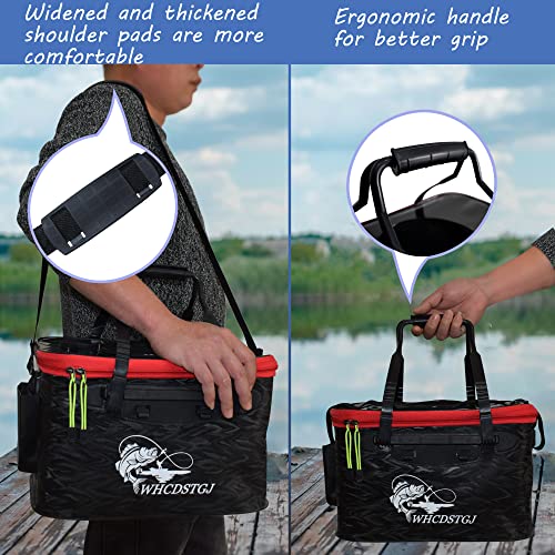 Transparent Top Cover Fishing Bucket, Foldable Fish Bait Bucket, Multifunctional Minnow Bucket, Live Fish Container, Fish Protection Bucket, Outdoor Camping Fishing Bag. - color: Black, size: 4 Gallon