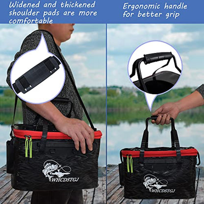 Transparent Top Cover Fishing Bucket, Foldable Fish Bait Bucket, Multifunctional Minnow Bucket, Live Fish Container, Fish Protection Bucket, Outdoor Camping Fishing Bag. - color: Black, size: 4 Gallon