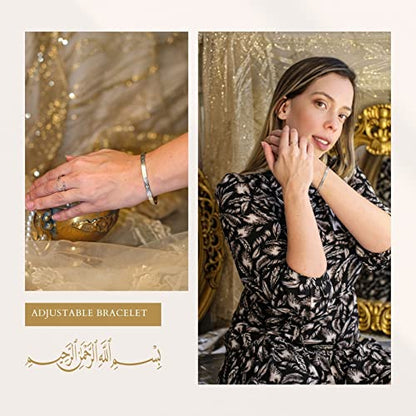 FABMODE Islamic Jewelry Set Allah Ayatul Kursi Bracelet with Ring Eid Ramadan Gift for Muslim Women
