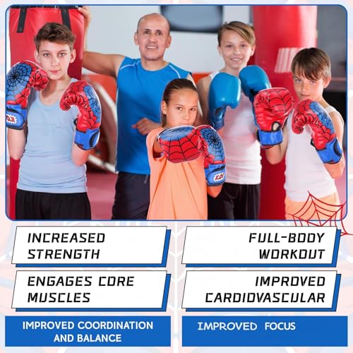 Boxing Gloves and Punching Mitts Set 4oz Gloves Boxing Pads Kids Youth Sparring Gear Training Equipment for Taekwondo Kick Karate Muay Thai MMA Martial Art - style: Red Spider