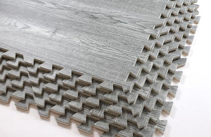 100 Sq. Ft 3/8 Inch Thick Printed Foam Tiles Interlocking Foam Mat, (24" x 24", 25 pcs), Natural Gray Wood Grain Style, Protective Flooring for Home, Exercise or Trade Show - color: Natural Gray