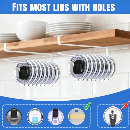 1 Pack Tumbler Lid Organizer, Versatile Cup & Water Bottle Lid Holder, Upgraded Kitchen Space Saver & Under Cabinet Storage, No Adhesive or Drilling Needed, Multi-Use Tumbler Lid Holder, White - style: 1 Pack, White