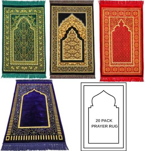 Muslim Prayer Rug, 20 Pcs, Soft Plush Thin Islamic Prayer Mat, Janamaz, Sajada, Praying Carpet, Islamic Gift for Men & Women, Islamic Ma, Eid & Ramadan Gift with Prayer Beads, 26x43 inch - color: Kaaba / 20 Mix