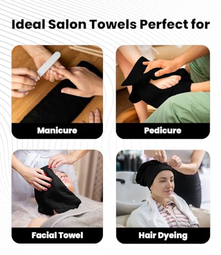 Avalon Towels Salon Towel - Black Hand Towels Bulk Pack of 24 - 100% Cotton Absorbent Spa, Facial & Gym Towel for Working Out - 16x27 Inches (Not Bleach Proof) - color: Black
