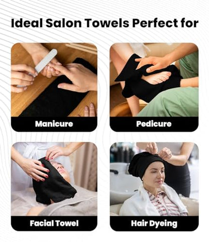 Avalon Towels Salon Towel - Black Hand Towels Bulk Pack of 24 - 100% Cotton Absorbent Spa, Facial & Gym Towel for Working Out - 16x27 Inches (Not Bleach Proof) - color: Black