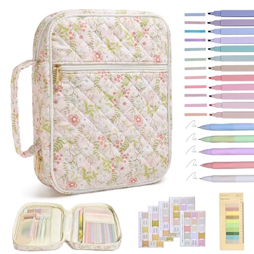 Bible Cover Case for Women Large Bible Cover with Durable Handle Quilted Bible Carrying Case for Girls Bible Study Supplies Accessories (Jungle Flowers, Jungle Flowers) - color: Jungle Flowers