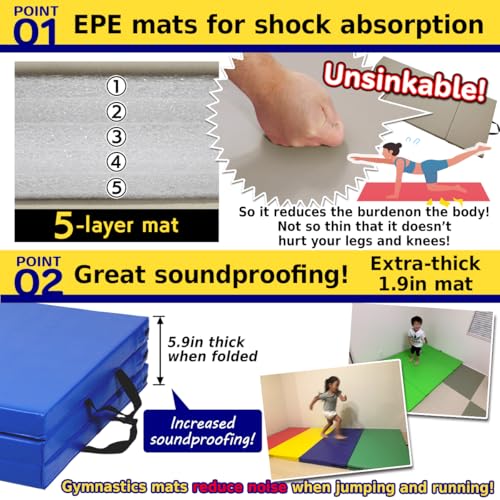 KaRaDaStyle Gymnastics Mat Folding Stretch Mats 71"x31"x2" Exercise Muscle Training Children Play Horizontal Bar Mat Yoga Sports Soundproof Home Use - color: Green/3-fold