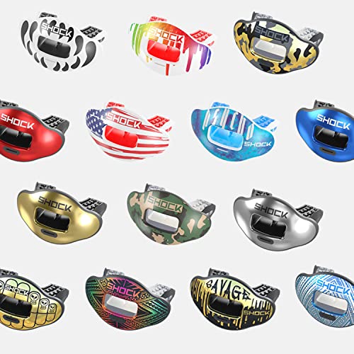 Shock Doctor Lip Guard, Adult and Youth Mouth Guard Football with Strap, Breathable Wide Opening Football Mouthpiece for Youth and Adults OSFA, Shock Doctor Mouth Guards, Max Airflow - color: Stripes