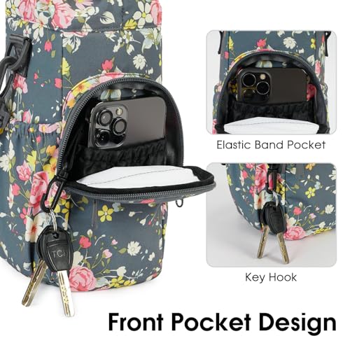 sportsnew 40oz Insulated Crossbody Water Bottle Bag Gym Hiking Phone Pocket | Water-resistant Lining, Padded Strap, Top Handle, Drawstring, Phone Pocket, Elastic Slots, Built-In Key Clip for Gym Walking - color: Rose