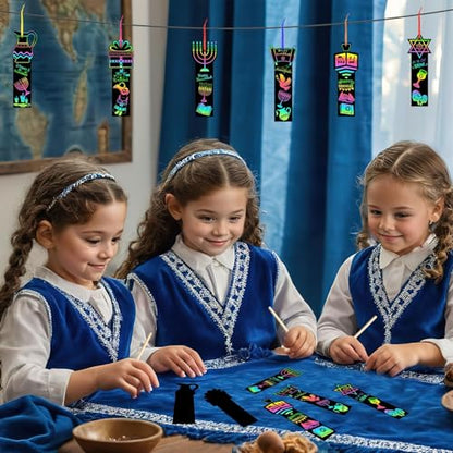JUNEBRUSHS Scratch Bookmarks, Rainbow Magic Scratch Paper Art DIY Crafts Kit for Classroom Activity Gifts (Hanukkah Style) - style: Hanukkah Style