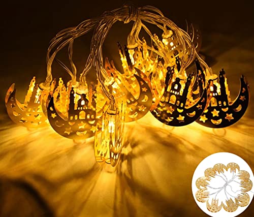 Ramadan String Lights New Interior Decor Lights Eid Festival Decoration with Battery Pack Moon Star Lantern (Moon Masjid_WW) (RW3a) - color: Moon Masjid_WW